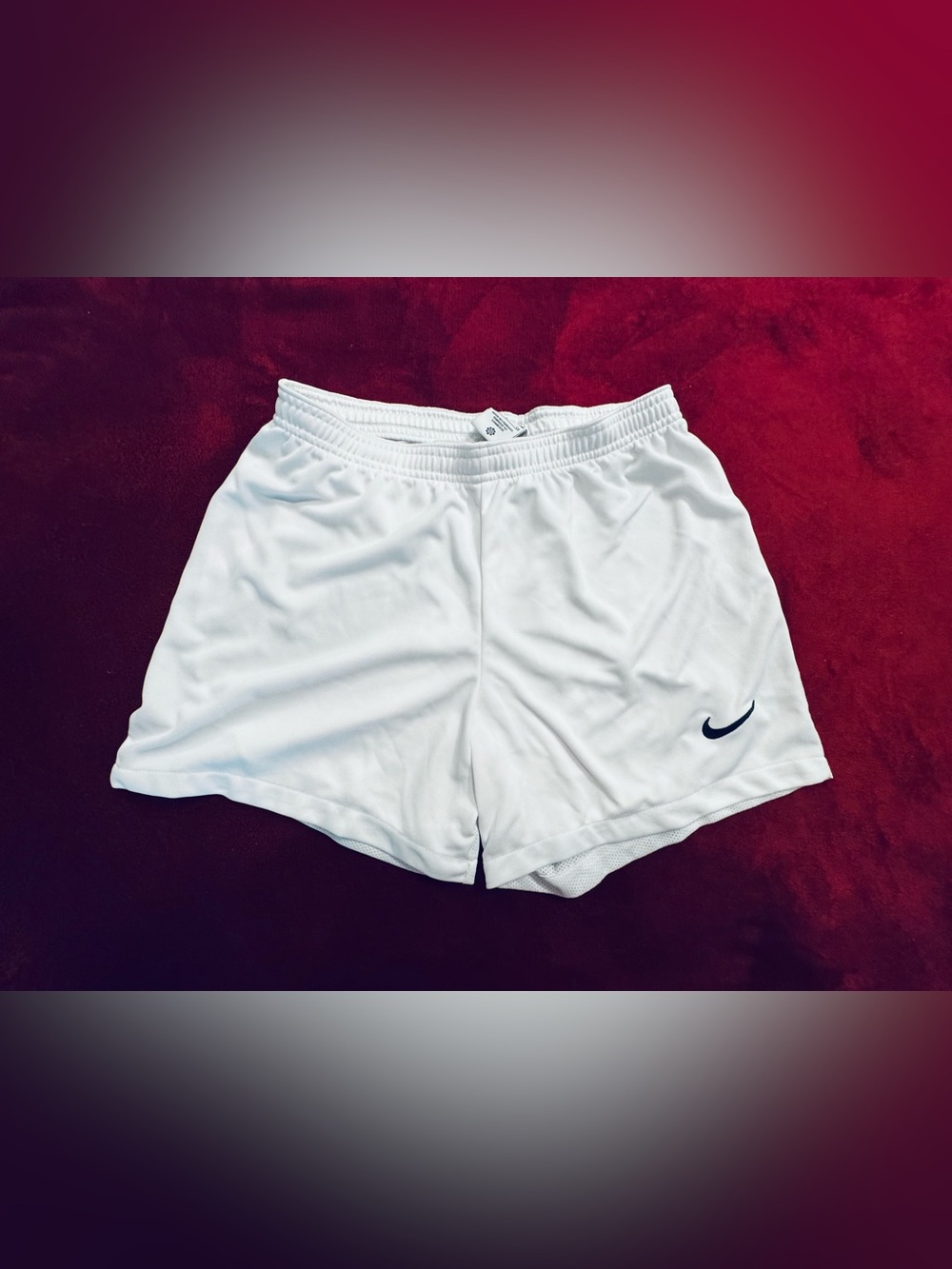 Nike White Women’s Athletic Shorts with Navy Swoosh